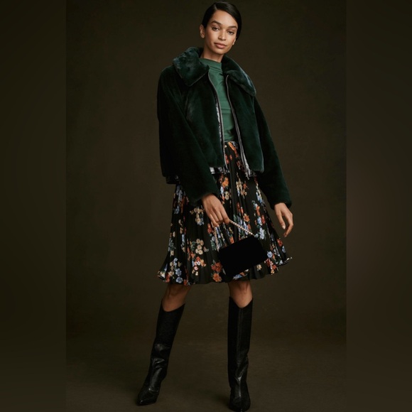 NWT Maeve Emerald Green Faux Fur Jacket - Picture 2 of 8